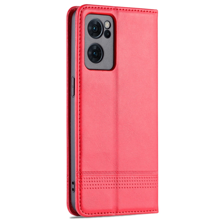 For OPPO Reno7 AZNS Magnetic Calf Texture Horizontal Flip Leather Phone Case(Red) by AZNS
