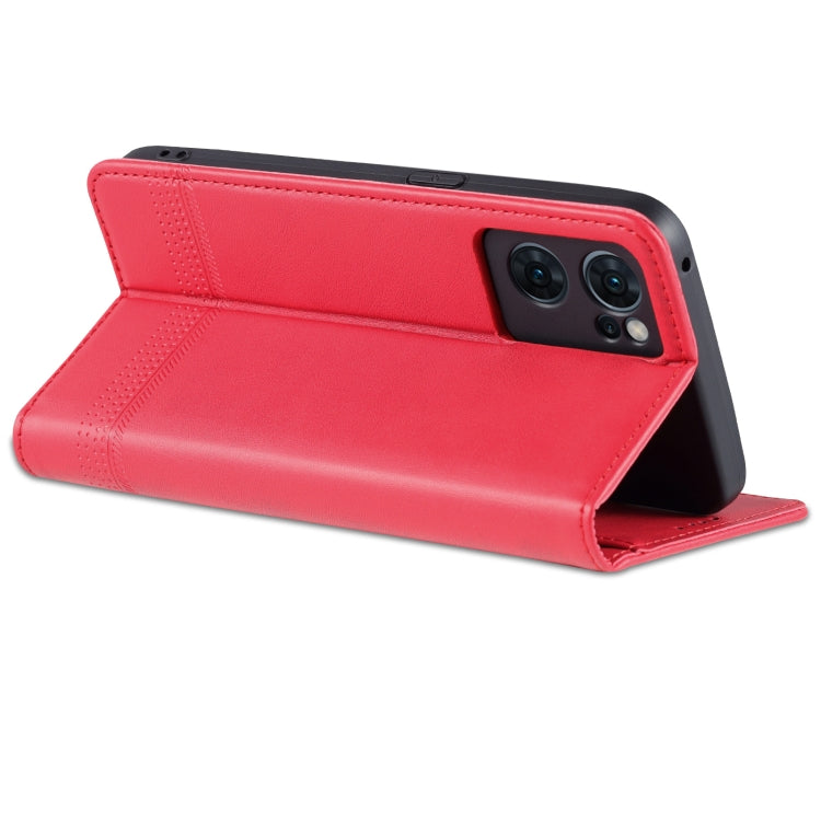 For OPPO Reno7 AZNS Magnetic Calf Texture Horizontal Flip Leather Phone Case(Red) by AZNS