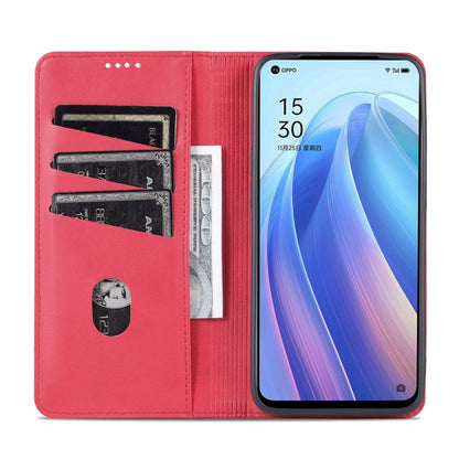 For OPPO Reno7 AZNS Magnetic Calf Texture Horizontal Flip Leather Phone Case(Red) by AZNS