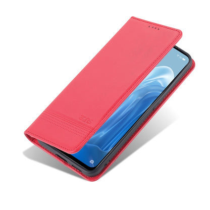 For OPPO Reno7 AZNS Magnetic Calf Texture Horizontal Flip Leather Phone Case(Red) by AZNS
