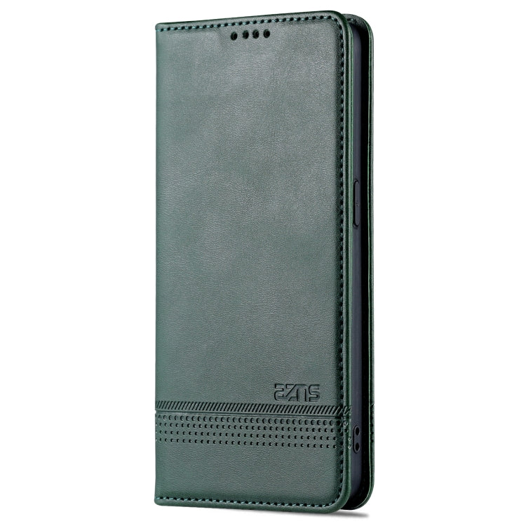 For OPPO Reno7 AZNS Magnetic Calf Texture Horizontal Flip Leather Phone Case(Dark Green) by AZNS