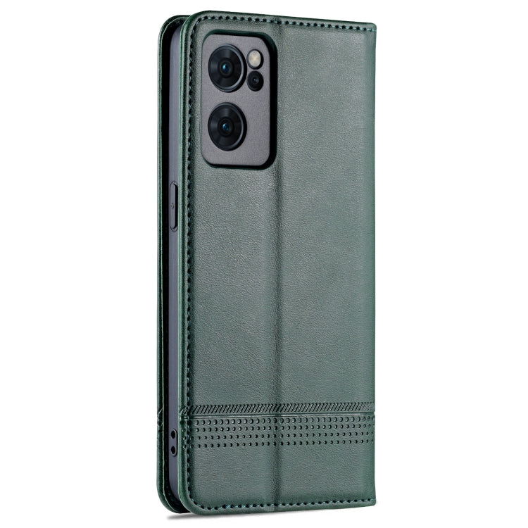 For OPPO Reno7 AZNS Magnetic Calf Texture Horizontal Flip Leather Phone Case(Dark Green) by AZNS