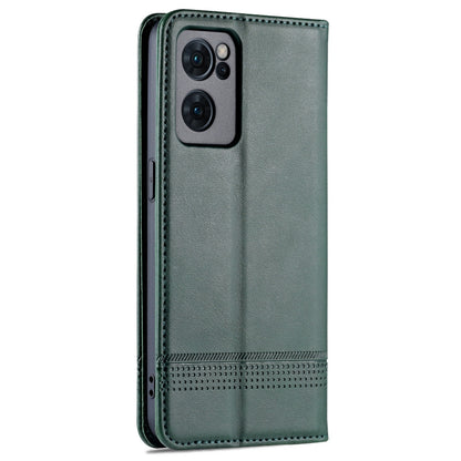 For OPPO Reno7 AZNS Magnetic Calf Texture Horizontal Flip Leather Phone Case(Dark Green) by AZNS