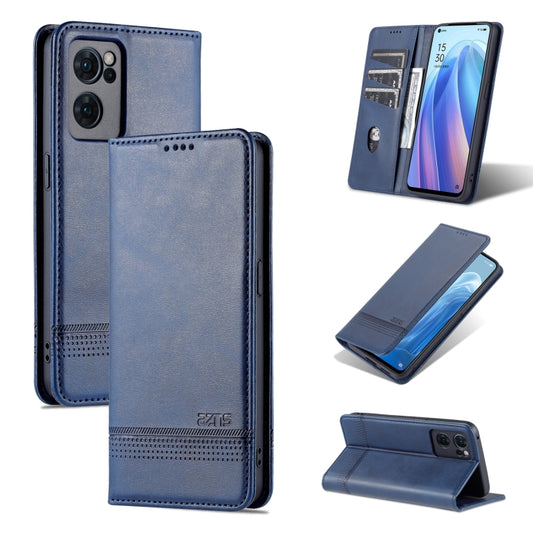 For OPPO Reno7 AZNS Magnetic Calf Texture Horizontal Flip Leather Phone Case(Dark Blue) by AZNS