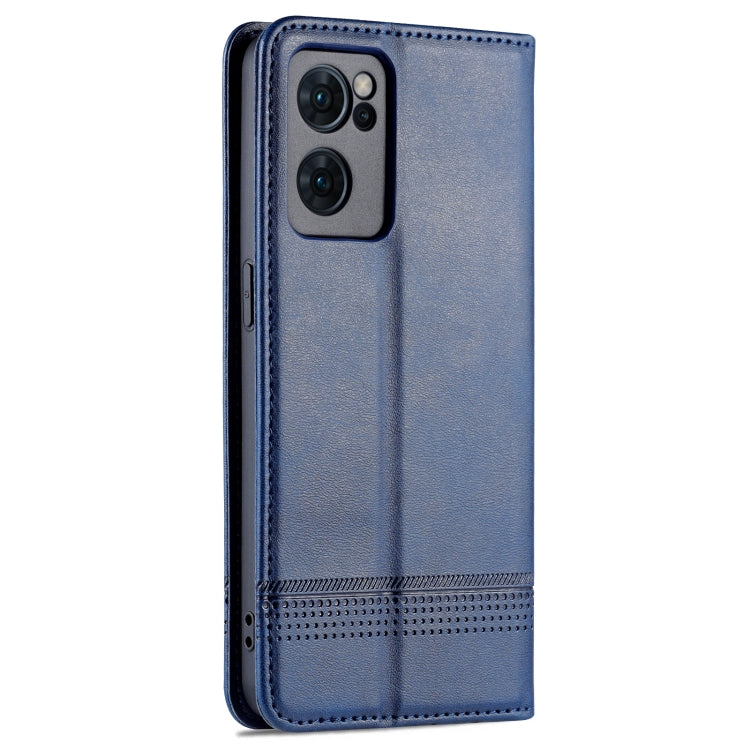 For OPPO Reno7 AZNS Magnetic Calf Texture Horizontal Flip Leather Phone Case(Dark Blue) by AZNS
