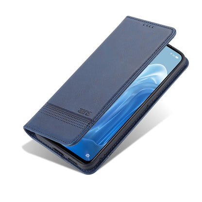 For OPPO Reno7 AZNS Magnetic Calf Texture Horizontal Flip Leather Phone Case(Dark Blue) by AZNS