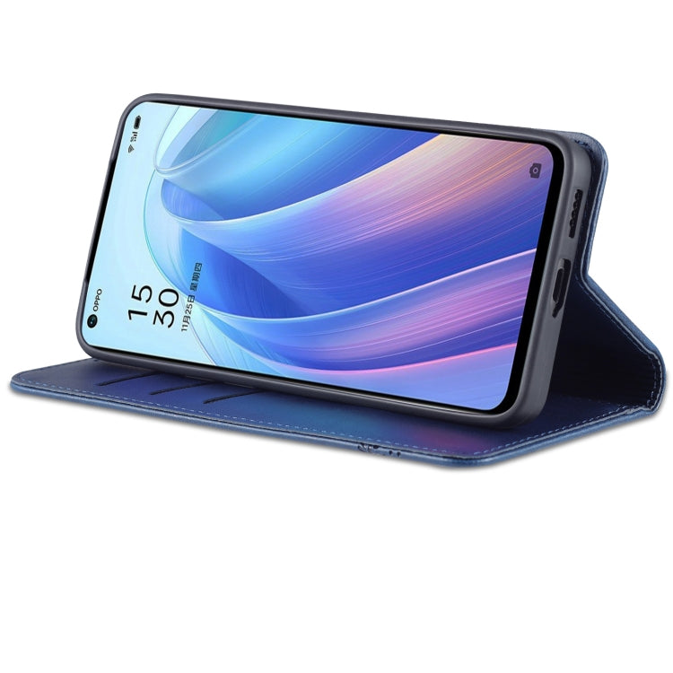 For OPPO Reno7 AZNS Magnetic Calf Texture Horizontal Flip Leather Phone Case(Dark Blue) by AZNS