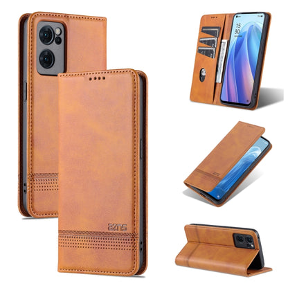 For OPPO Reno7 AZNS Magnetic Calf Texture Horizontal Flip Leather Phone Case(Light Brown) by AZNS