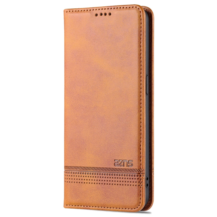 For OPPO Reno7 AZNS Magnetic Calf Texture Horizontal Flip Leather Phone Case(Light Brown) by AZNS