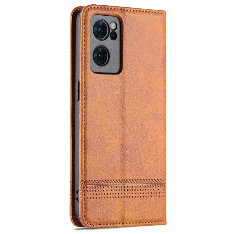 For OPPO Reno7 AZNS Magnetic Calf Texture Horizontal Flip Leather Phone Case(Light Brown) by AZNS