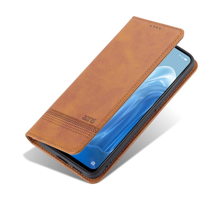 For OPPO Reno7 AZNS Magnetic Calf Texture Horizontal Flip Leather Phone Case(Light Brown) by AZNS