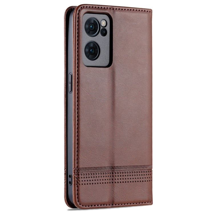 For OPPO Reno7 AZNS Magnetic Calf Texture Horizontal Flip Leather Phone Case(Dark Brown) by AZNS