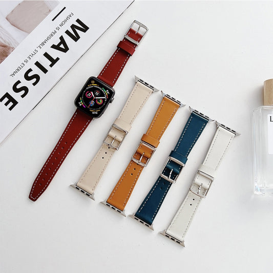 Flat Texture Leather Strap For Apple Watch Series 9&8&7 41mm / SE 3&SE 2&6&SE&5&4 40mm / 3&2&1 38mm(Blue) by bashfashion