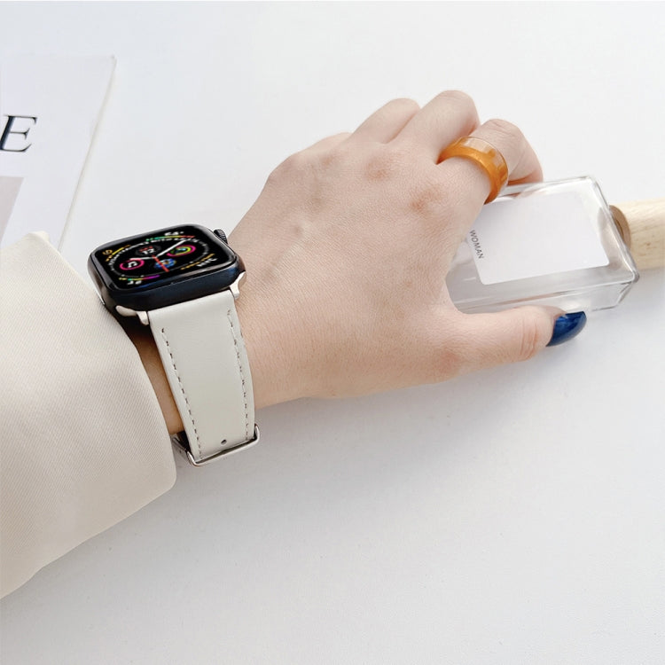 Flat Texture Leather Strap For Apple Watch Series 9&8&7 41mm / SE 3&SE 2&6&SE&5&4 40mm / 3&2&1 38mm(Blue) by bashfashion