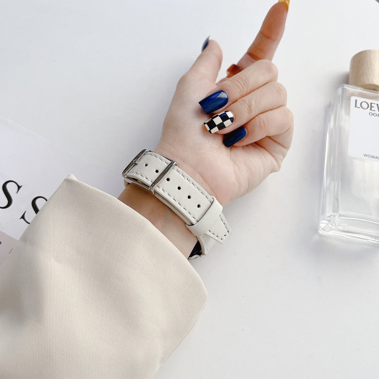 Flat Texture Leather Strap For Apple Watch Series 9&8&7 41mm / SE 3&SE 2&6&SE&5&4 40mm / 3&2&1 38mm(White) by bashfashion