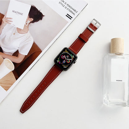 Flat Texture Leather Strap For Apple Watch Ultra 49mm&Watch Ultra 2 49mm / Series 9&8&7 45mm / SE 3&SE 2&6&SE&5&4 44mm / 3&2&1 42mm(Wine Red) by bashfashion