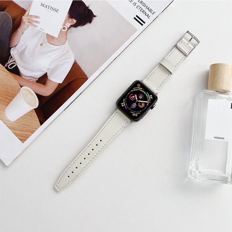 Flat Texture Leather Strap For Apple Watch Ultra 49mm&Watch Ultra 2 49mm / Series 9&8&7 45mm / SE 3&SE 2&6&SE&5&4 44mm / 3&2&1 42mm(White) by bashfashion