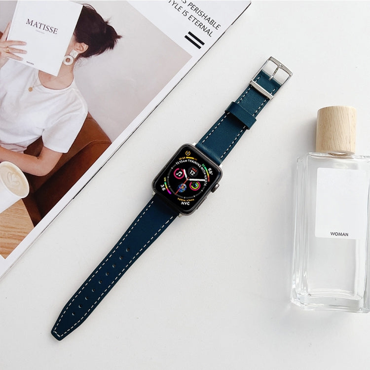 Flat Texture Leather Strap For Apple Watch Ultra 49mm&Watch Ultra 2 49mm / Series 9&8&7 45mm / SE 3&SE 2&6&SE&5&4 44mm / 3&2&1 42mm(Blue) by bashfashion