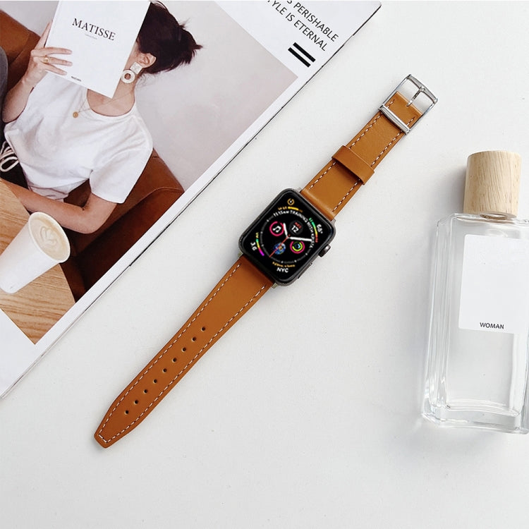 Flat Texture Leather Strap For Apple Watch Ultra 49mm&Watch Ultra 2 49mm / Series 9&8&7 45mm / SE 3&SE 2&6&SE&5&4 44mm / 3&2&1 42mm(Brown) by bashfashion
