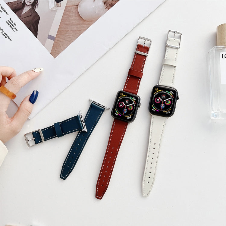 Flat Texture Leather Strap For Apple Watch Ultra 49mm&Watch Ultra 2 49mm / Series 9&8&7 45mm / SE 3&SE 2&6&SE&5&4 44mm / 3&2&1 42mm(Blue) by bashfashion