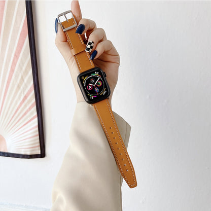 Flat Texture Leather Strap For Apple Watch Ultra 49mm&Watch Ultra 2 49mm / Series 9&8&7 45mm / SE 3&SE 2&6&SE&5&4 44mm / 3&2&1 42mm(Blue) by bashfashion