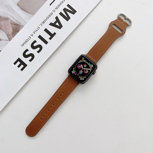 Oval Buckle Genuine Leather Strap For Apple Watch Series 9&8&7 41mm / SE 3&SE 2&6&SE&5&4 40mm / 3&2&1 38mm(B) by bashfashion