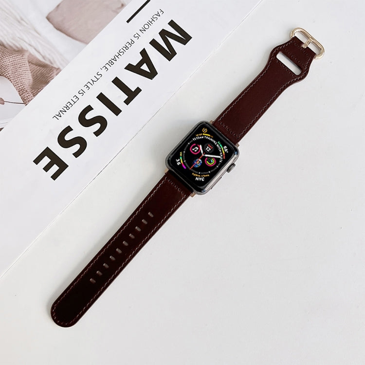 Oval Buckle Genuine Leather Strap For Apple Watch Series 9&8&7 41mm / SE 3&SE 2&6&SE&5&4 40mm / 3&2&1 38mm(I) by bashfashion