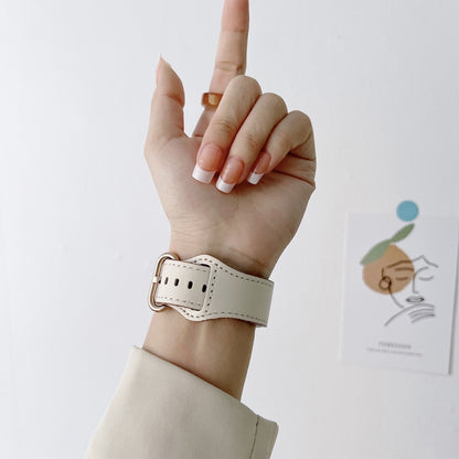 Oval Buckle Genuine Leather Strap For Apple Watch Series 9&8&7 41mm / SE 3&SE 2&6&SE&5&4 40mm / 3&2&1 38mm(C) by bashfashion