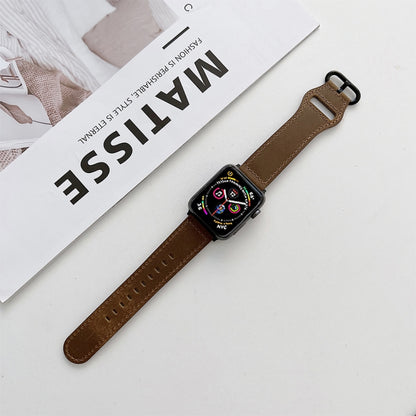 Oval Buckle Genuine Leather Strap For Apple Watch Ultra 49mm&Watch Ultra 2 49mm / Series 9&8&7 45mm / SE 3&SE 2&6&SE&5&4 44mm / 3&2&1 42mm(A) by bashfashion