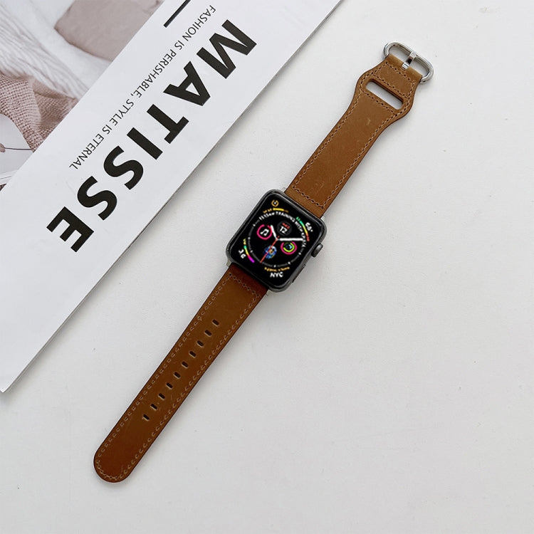 Oval Buckle Genuine Leather Strap For Apple Watch Ultra 49mm&Watch Ultra 2 49mm / Series 9&8&7 45mm / SE 3&SE 2&6&SE&5&4 44mm / 3&2&1 42mm(H) by bashfashion