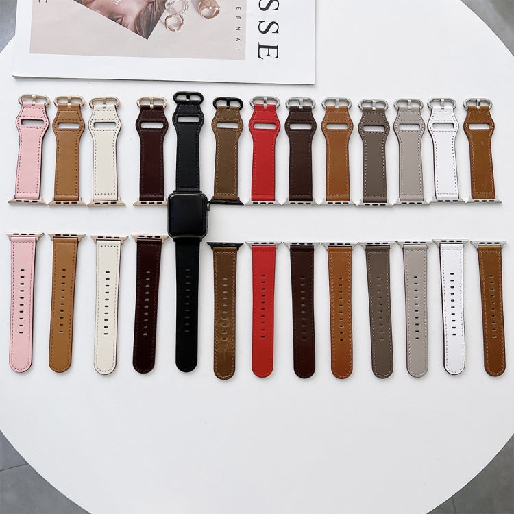 Oval Buckle Genuine Leather Strap For Apple Watch Ultra 49mm&Watch Ultra 2 49mm / Series 9&8&7 45mm / SE 3&SE 2&6&SE&5&4 44mm / 3&2&1 42mm(I) by bashfashion