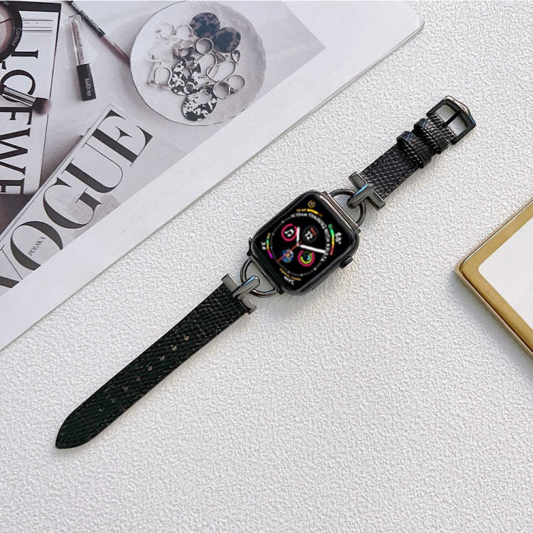 D-shaped Steel + Genuine Leather Watch Band For Apple Watch Series 9&8&7 41mm / SE 3&SE 2&6&SE&5&4 40mm / 3&2&1 38mm(Silver + Black) by bashfashion
