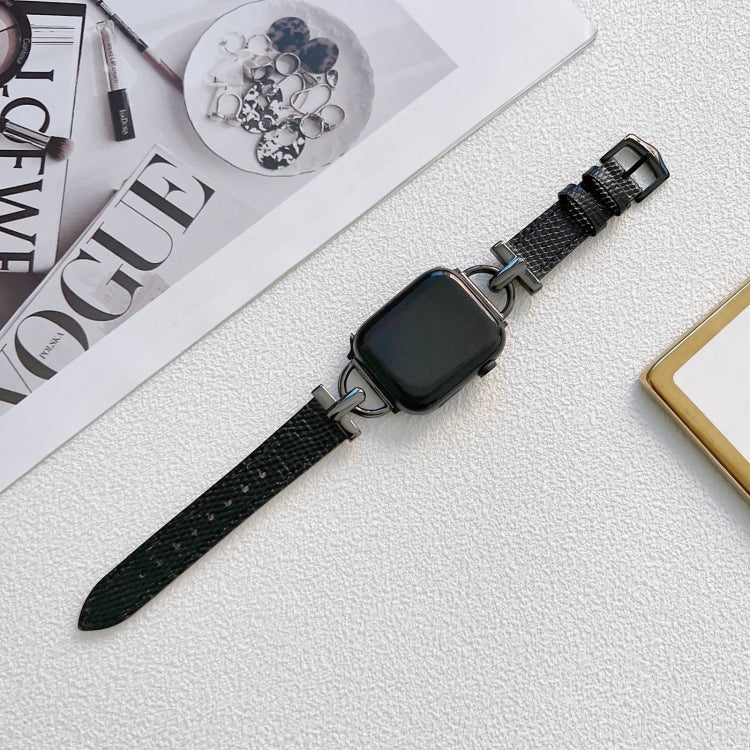 D-shaped Steel + Genuine Leather Watch Band For Apple Watch Ultra 49mm&Watch Ultra 2 49mm / Series 9&8&7 45mm / SE 3&SE 2&6&SE&5&4 44mm / 3&2&1 42mm(Silver + Black) by bashfashion