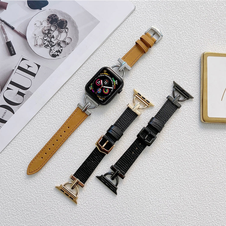 D-shaped Steel + Genuine Leather Watch Band For Apple Watch Ultra 49mm&Watch Ultra 2 49mm / Series 9&8&7 45mm / SE 3&SE 2&6&SE&5&4 44mm / 3&2&1 42mm(Silver + Brown) by bashfashion