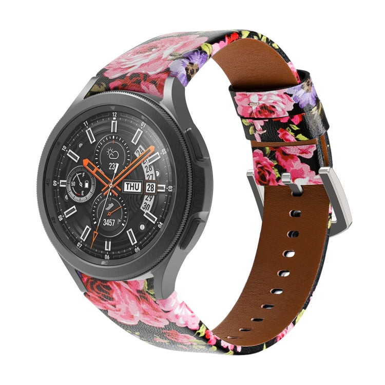 For Samsung Galaxy Watch4 40mm / 44mm Genuine Leather Watch Band(Black Pink Flowers) by bashfashion