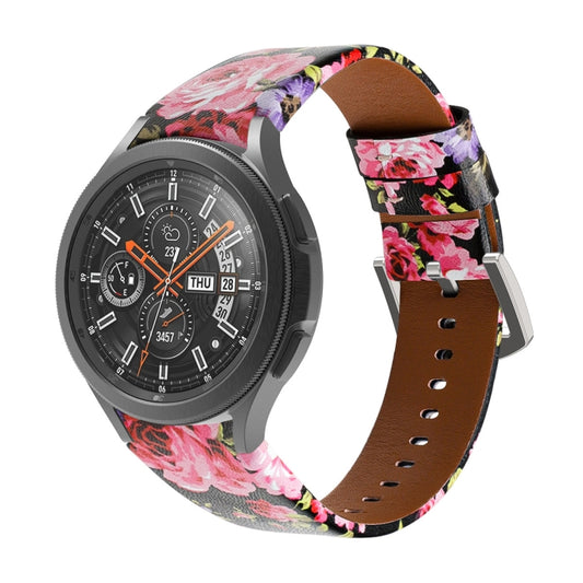 For Samsung Galaxy Watch4 40mm / 44mm Genuine Leather Watch Band(Black Pink Flowers) by bashfashion