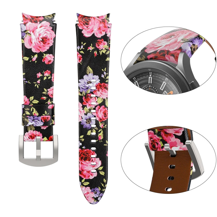 For Samsung Galaxy Watch4 40mm / 44mm Genuine Leather Watch Band(Black Pink Flowers) by bashfashion
