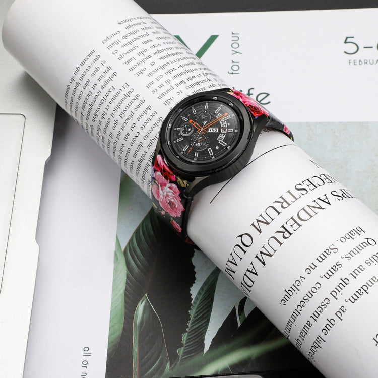 For Samsung Galaxy Watch4 40mm / 44mm Genuine Leather Watch Band(Black Pink Flowers) by bashfashion
