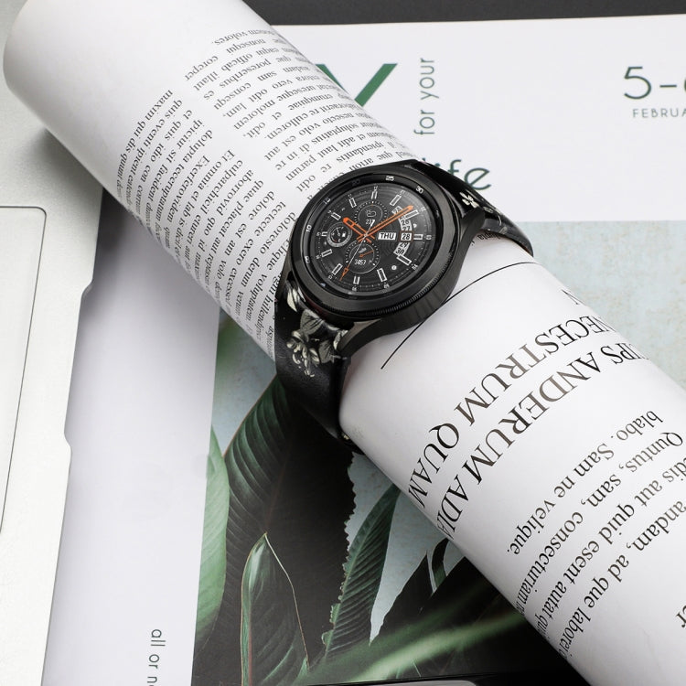 For Samsung Galaxy Watch4 40mm / 44mm Genuine Leather Watch Band(Black Grey Flowers) by bashfashion