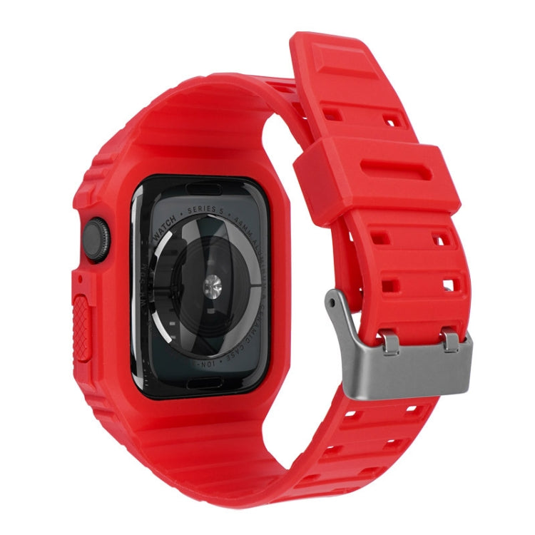 Two-color Integrated Watch Band For Apple Watch Series 9&8&7 41mm / SE 3&SE 2&6&SE&5&4 40mm / 3&2&1 38mm(Red Black) by bashfashion