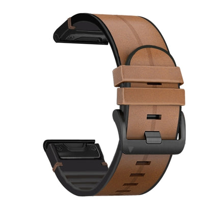 For Garmin Fenix 7X Silicone + Leather Quick Release Watch Band(Brown) by bashfashion