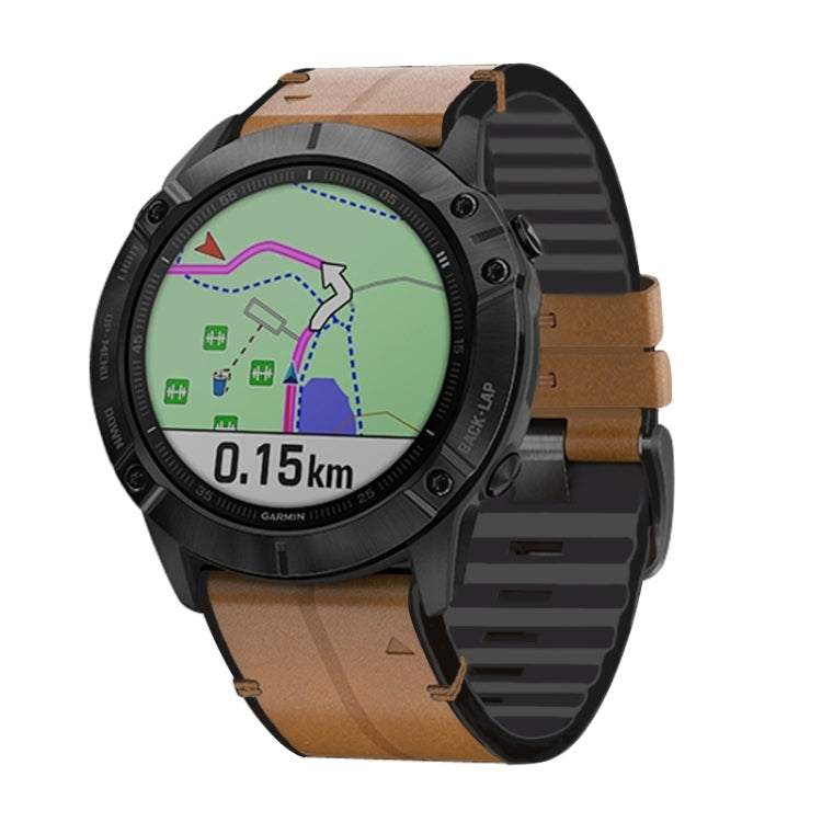 For Garmin Fenix 7X Silicone + Leather Quick Release Watch Band(Brown) by bashfashion
