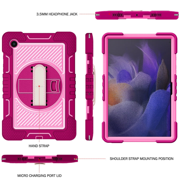 For Samsung Galaxy Tab A8 10.5 2021 360 Degree Rotation Contrast Color Silicone + PC Tablet Case(Rose Red+Pink) by bashfashion