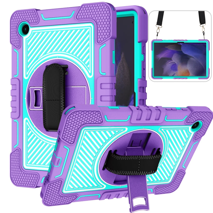 For Samsung Galaxy Tab A8 10.5 2021 360 Degree Rotation Contrast Color Silicone + PC Tablet Case(Purple + Mint Green) by bashfashion