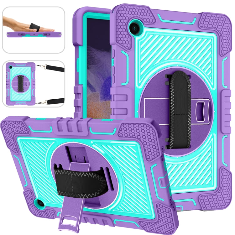 For Samsung Galaxy Tab A8 10.5 2021 360 Degree Rotation Contrast Color Silicone + PC Tablet Case(Purple + Mint Green) by bashfashion
