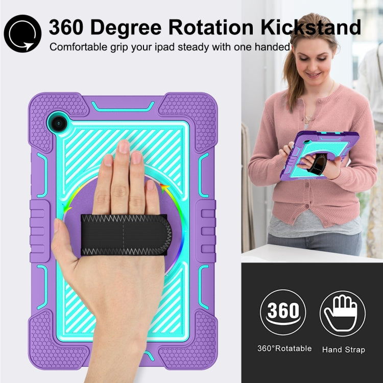 For Samsung Galaxy Tab A8 10.5 2021 360 Degree Rotation Contrast Color Silicone + PC Tablet Case(Purple + Mint Green) by bashfashion