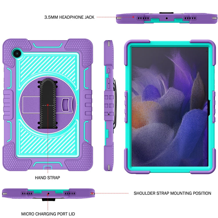 For Samsung Galaxy Tab A8 10.5 2021 360 Degree Rotation Contrast Color Silicone + PC Tablet Case(Purple + Mint Green) by bashfashion