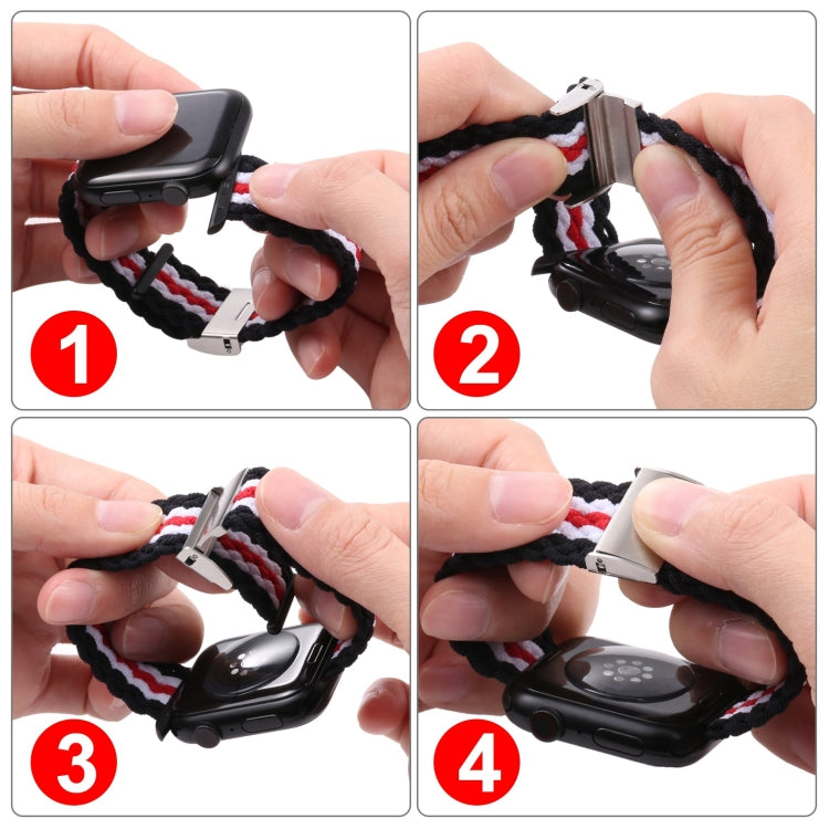 Vertical Texture Braided Watch Band For Apple Watch Series 9&8&7 41mm / SE 3&SE 2&6&SE&5&4 40mm / 3&2&1 38mm(Black Red White) by bashfashion