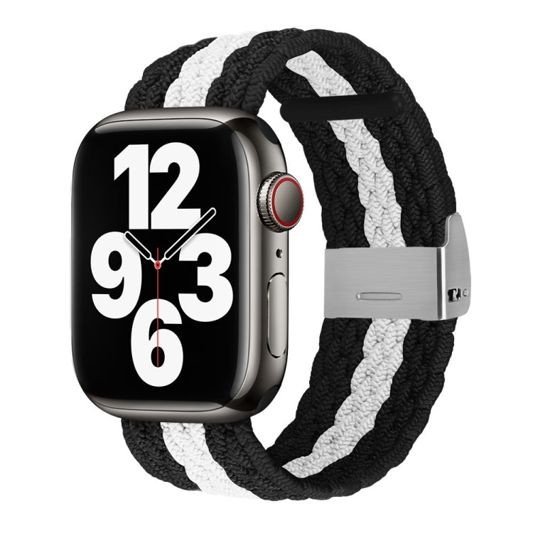 Vertical Texture Braided Watch Band For Apple Watch Ultra 49mm&Watch Ultra 2 49mm / Series 9&8&7 45mm / SE 3&SE 2&6&SE&5&4 44mm / 3&2&1 42mm(Black White) by bashfashion