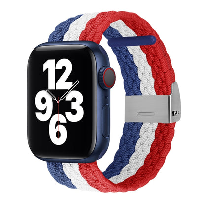 Vertical Texture Braided Watch Band For Apple Watch Ultra 49mm&Watch Ultra 2 49mm / Series 9&8&7 45mm / SE 3&SE 2&6&SE&5&4 44mm / 3&2&1 42mm(Blue White Red) by bashfashion